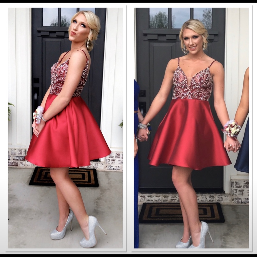 COPY - Jovani Red Sequin Short Formal Prom Dress